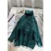 Chunky green knit blouse high neck thick oversize fall knit sweat tops
