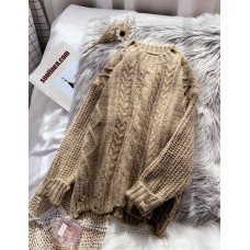 Vintage o neck brown knitwear plussize thick knitted pullover