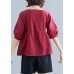 Art o neck embroidery cotton Blouse Sewing burgundy shirt summer