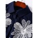 Handmade Blue Peter Pan Collar Embroideried Asymmetrical Design Cotton Long Shirt Half Sleeve