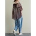 New casual suit female loose large size red and blue striped T-shirt Tencel blue jeans two-piece suit