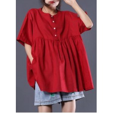 Organic o neck cotton shirts red short tops summer